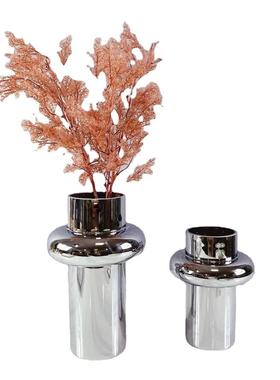 现代银色花瓶玻璃客厅插花花艺仿真干花电视柜餐桌面装饰品