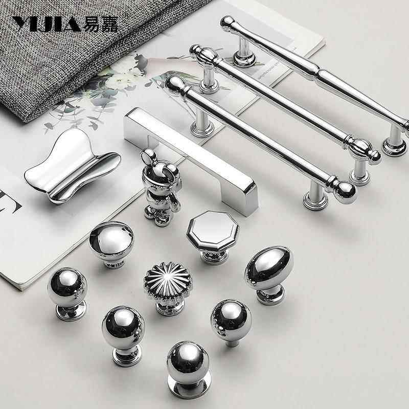 易嘉现代简约橱柜门亮光银色拉手欧式抽屉亮光把手锌合金柜门拉手