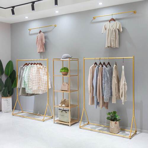 服装店展示架金色女装店货架落地式组合挂衣架时尚童装店服装架子
