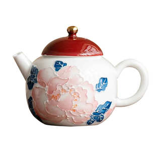 手绘描金牡丹茶壶泡茶单壶小号家用高档陶瓷茶具功夫茶泡茶壶壶承