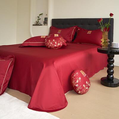 十棉里红妆丨高端花绣婚庆四件套贡763缎全纯棉新式红中结婚床上