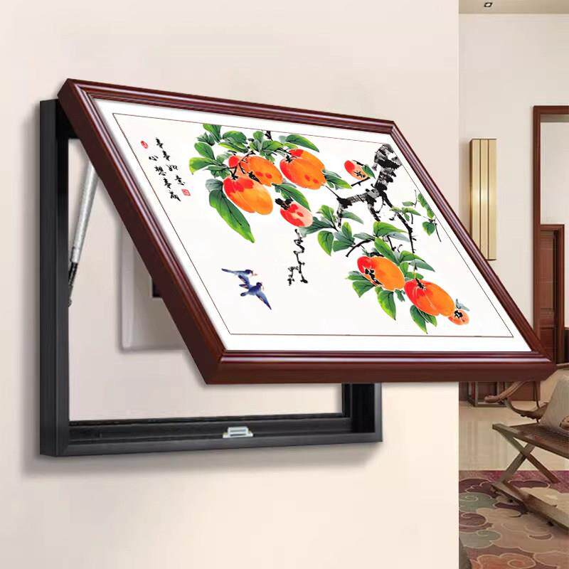 事事如意电表箱装饰画 画柿子画 画高级感电闸遮挡盒壁画 画饭厅