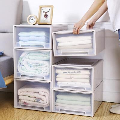 透明抽屉收纳箱塑料盒储物收纳盒组合-厂家箱州QCA11直销带轮台款