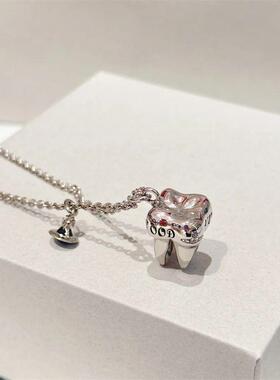 一颗智齿小众设计感项链男女ins嘻哈个性潮酷银色锁骨链2024新款