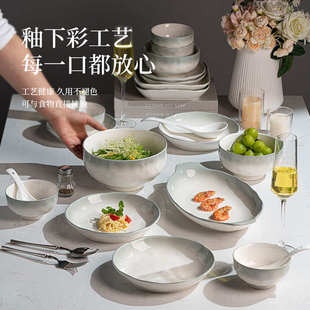 家用2025新款 碗碟套装 景德镇简约碗盘高级感餐具乔迁碗筷碗具盘子