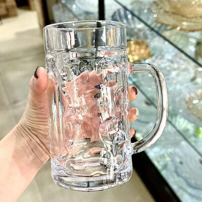 大容量玻璃杯600ml超透明啤酒杯ins风带手柄耐热杯家用泡茶杯水杯