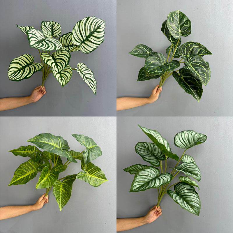 10头白掌叶过胶仿真绿色仿真植物墙配材绿植苹果叶水培手感胶布叶
