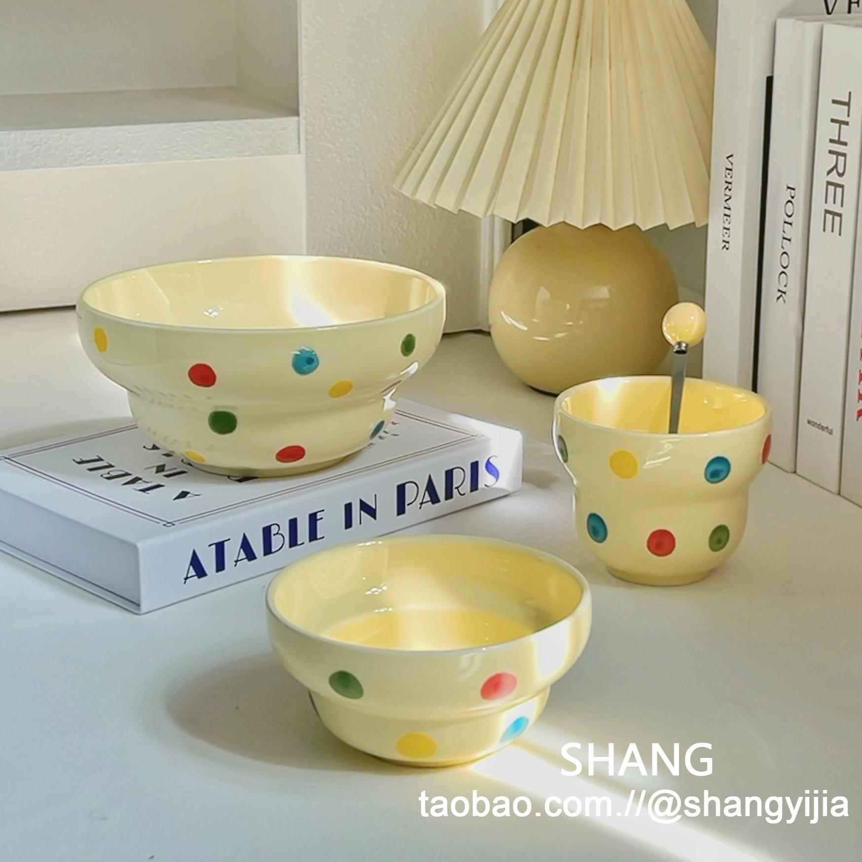 胖嘟嘟奶油风餐具可爱波点高颜值葫芦面 面碗米饭碗手握杯汤面 面
