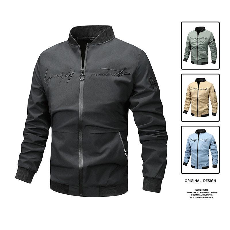 Men's Embroidered Baseball Jacket - Black Casual Sports Coat图片