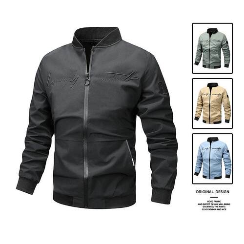 Men's Embroidered Baseball Jacket - Black Casual Sports Coat