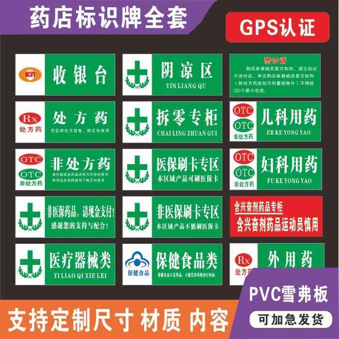 药店分类牌PVC药房药品标识牌贴纸医保药品管理制度牌GSP认证全套