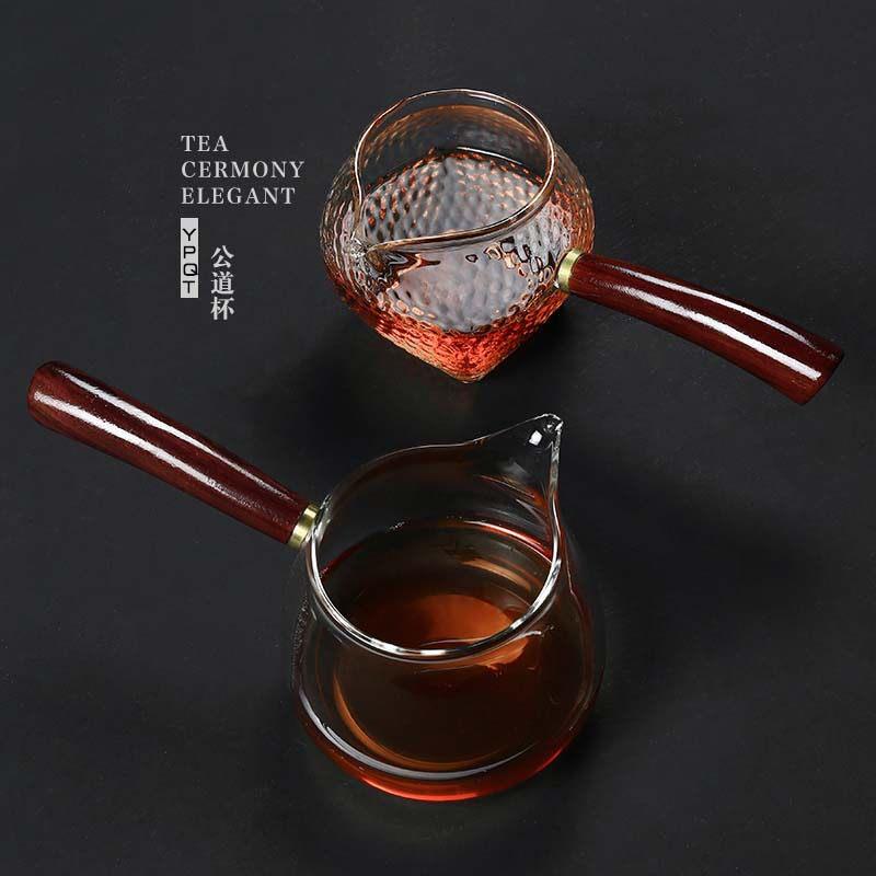 日式茶海耐热玻璃功夫茶具家用简约锤纹公道杯加厚透明分茶器