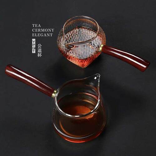日式茶海耐热玻璃功夫茶具家用简约锤纹公道杯加厚透明分茶器