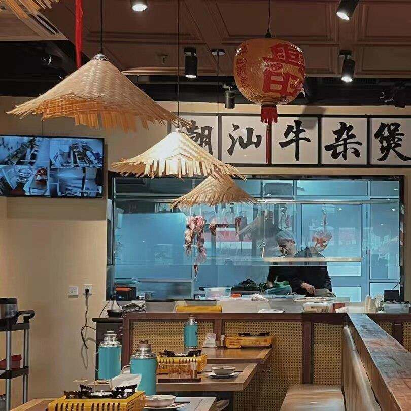 中式竹编饭厅吊灯覆古怀旧草帽灯具火锅店土菜馆灯笼餐饮斗笠灯罩