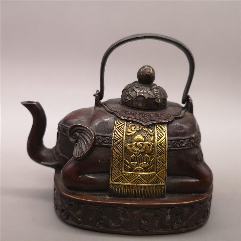 纯铜大象壶仿古铜器吉祥铜酒壶水壶茶壶客厅茶艺装饰摆件工艺品