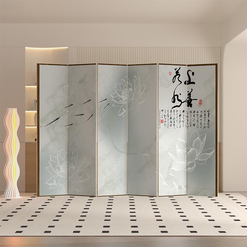 新中式屏风隔断墙客厅卧室玄关遮挡移动折叠现代简约布艺办公背景