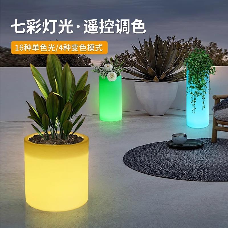跨境创意花盆led网红盆栽室外庭院灯圆形花坛景观灯装饰摆件