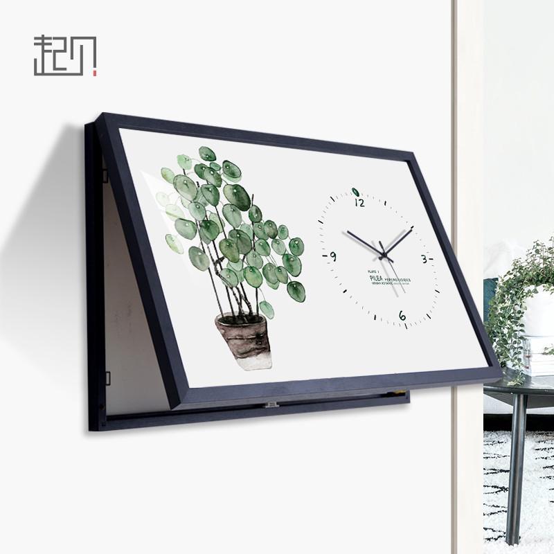 起贝北欧绿植电表箱装饰画带钟表总开关电源箱遮挡装饰盒植物挂画