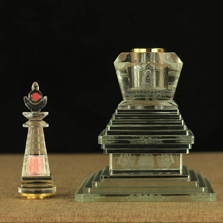 26cm水晶菩提塔佛塔底部不带金边舍利塔摆件桌面摆件家用精致做工