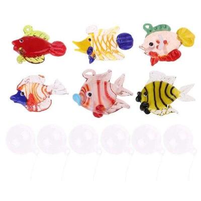(6Pieces) Colorful Glass Floating Fish Decors Aquarium