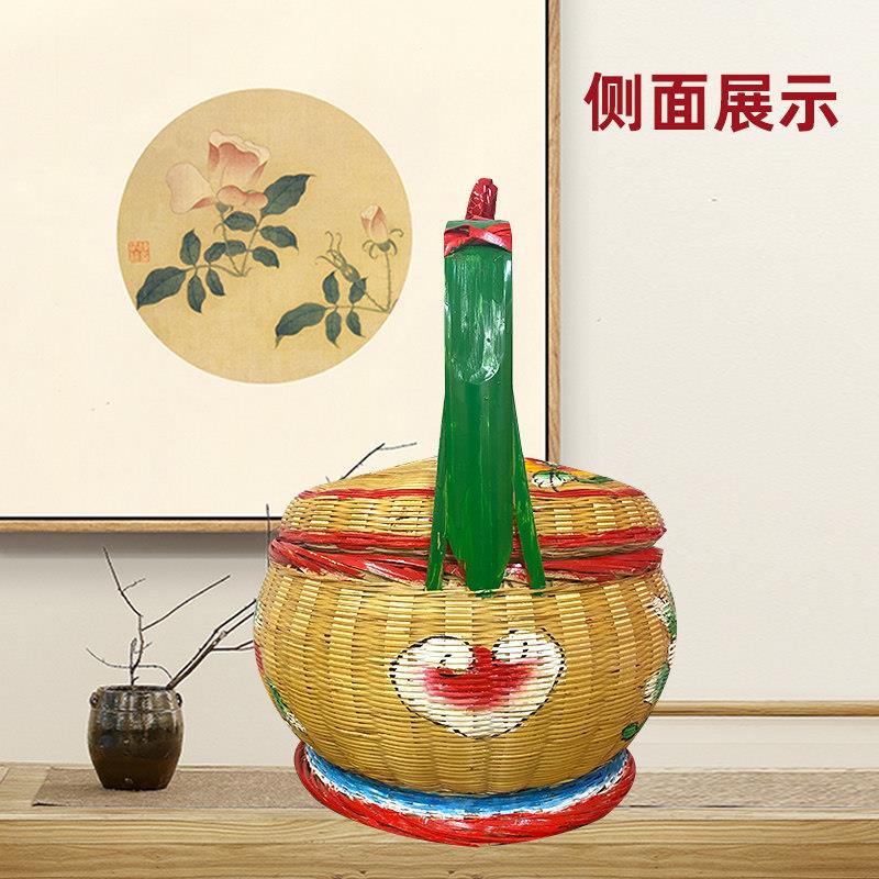 篮潮汕纯手工彩绘竹竹编子收纳蓝储物944篮婚结嫁花篮传统竹艺篮