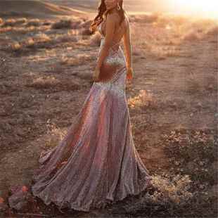 fishtail wrapped sexy Womens sequin hip dress slit