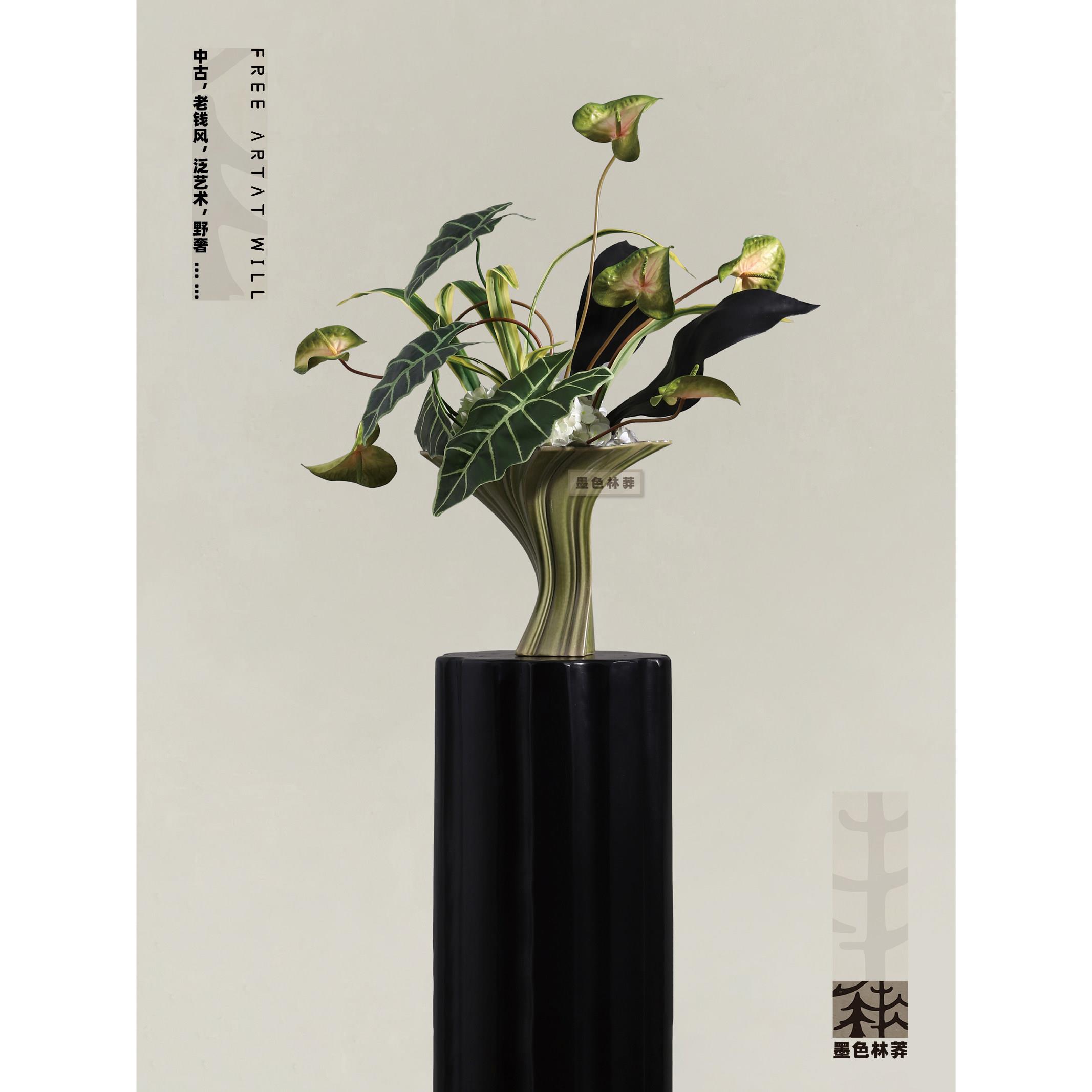 墨色林莽 中古艺术彷真花艺 样品屋展示中心样板间几何花器桌面装