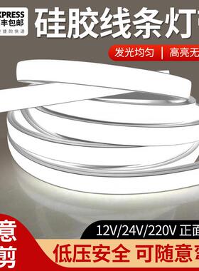 led柔性硅胶灯带条免穿软套管24V低压防水220V嵌入式线形灯带槽