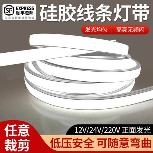 led柔性硅胶灯带条免穿软套管24V低压防水220V嵌入式线形灯带槽