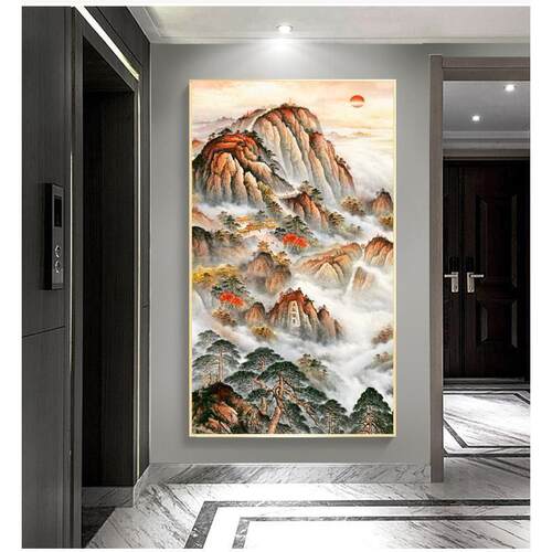 泰山画靠山图运当头大鸿山玄关装饰OBF寓画意有山无水日出挂好画