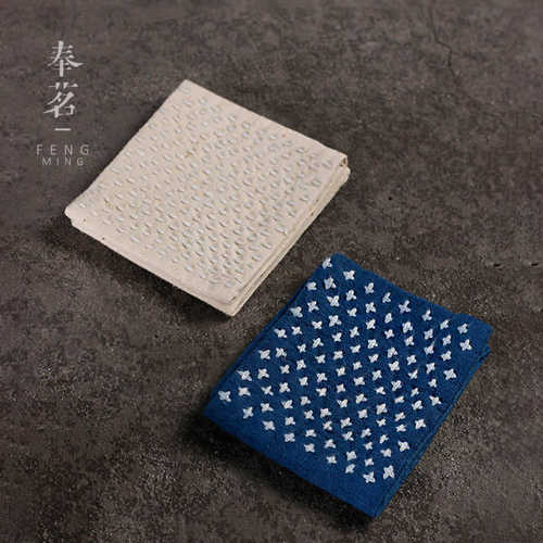 棉麻茶巾 刺绣双色茶席 吸水方巾小茶巾 擦壶巾 功夫茶配