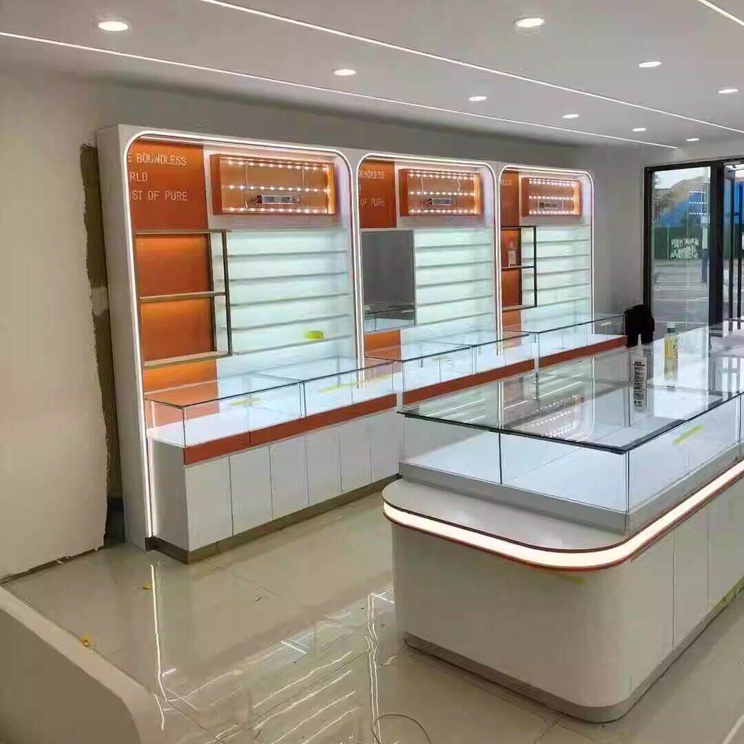 现代简约眼镜店展示柜专业定制玻璃中岛烤漆收银台整体发货免安装