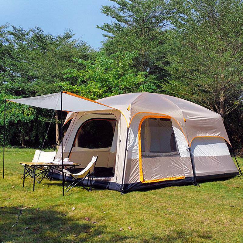 四季帐篷户外野营过夜露营防风防雨防晒双层加厚便捷式二室一厅