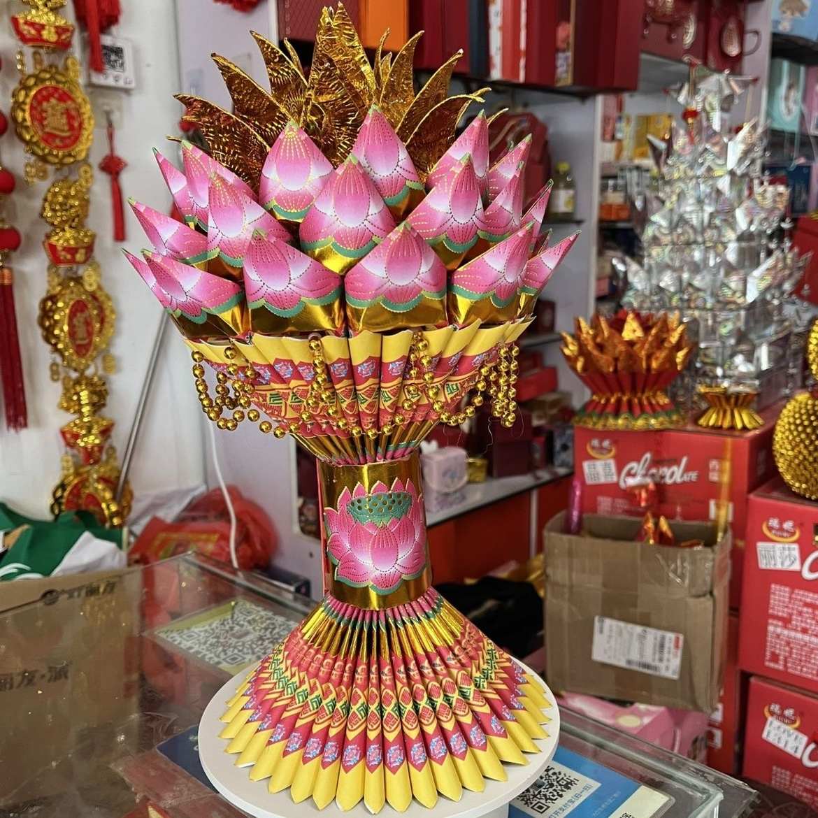 莲花灯材料包(需自折)折纸金莲花折叠潮汕高约23厘米送视频教程