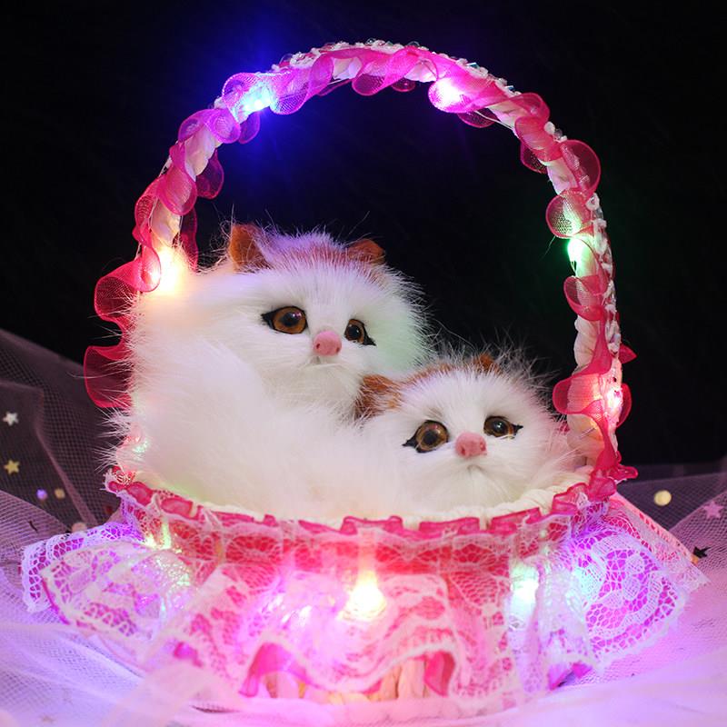 会叫的玩具小猫咪毛绒假猫咪仿真母子猫带灯提篮儿童礼物篮子小猫