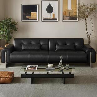 沙发 极简设计师款 公爵沙发全真皮黑色法式 复古客厅直排小户型意式