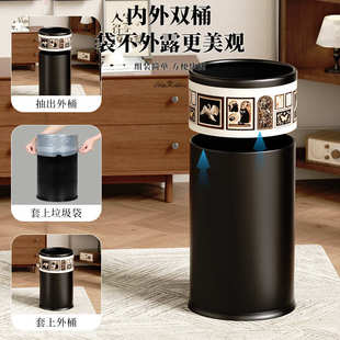 家用大容量垃圾桶厨房高级大号金属客厅轻25感新款奢卫生间垃圾筒