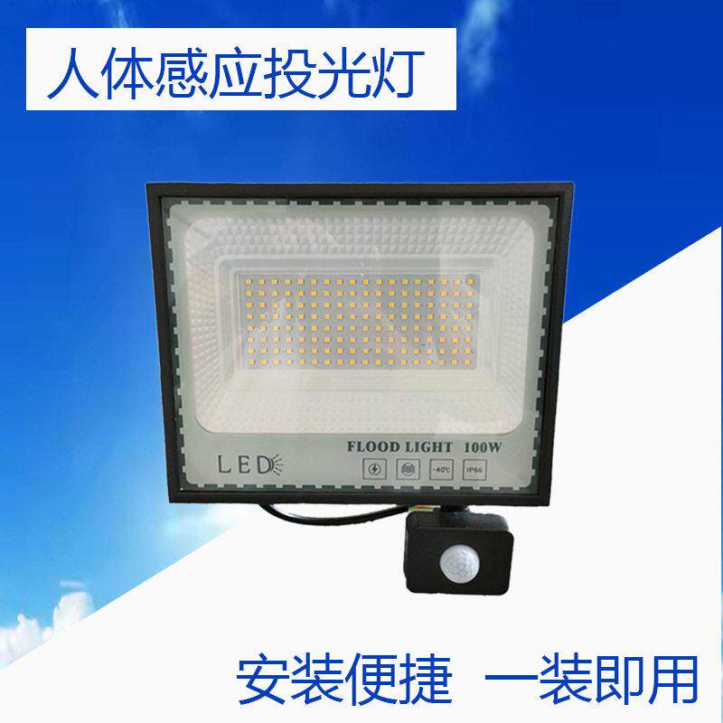 人体感应投光灯mini户外防水广告牌亮足瓦150W花园探照灯led灯