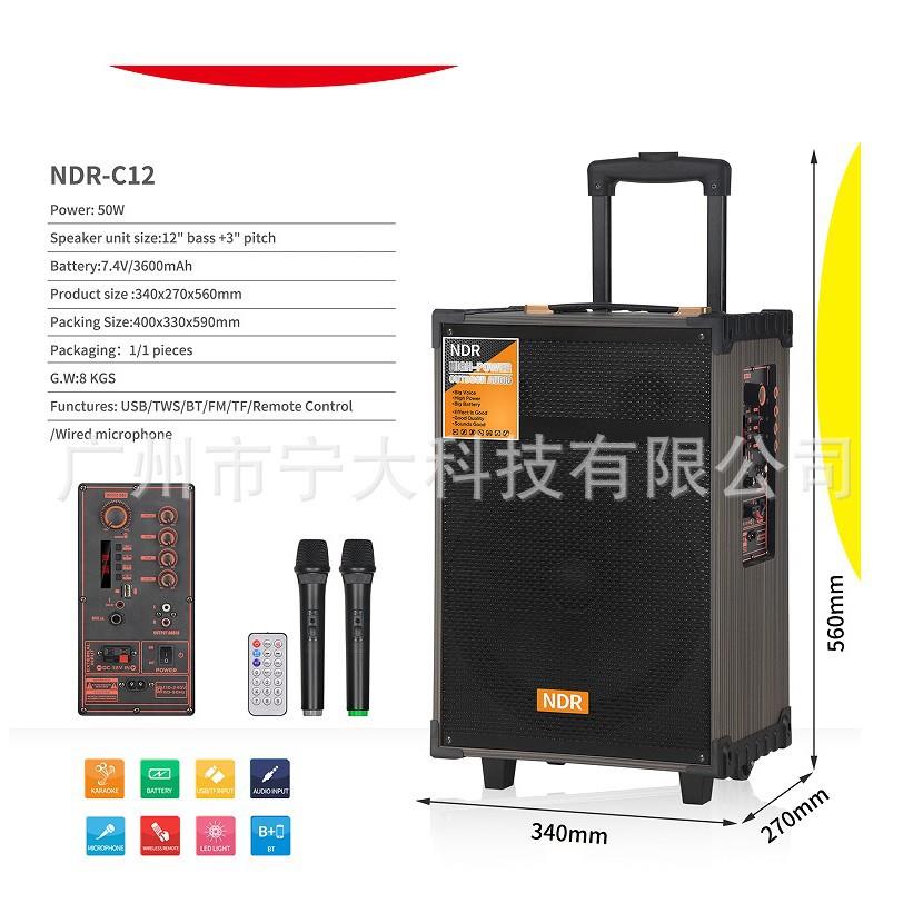 NDR-C12宁大新款木箱现货户外拉杆音响双咪广场舞音响12寸重低音