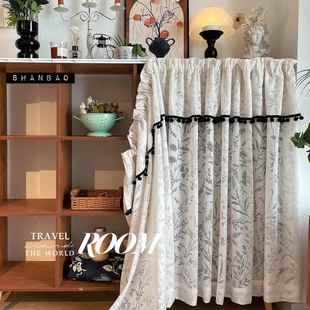 中古风免打孔滑道款衣帽间遮挡帘书架置物架杂物魔术贴衣柜隔断帘