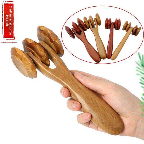 缅甸红木滚轮按摩器经络樟木腿背部颈椎多功能手持式肩颈