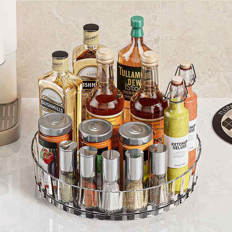 圆形厨房置物架 可旋转调料架 家用佐料调味品收纳架化妆品收纳盒