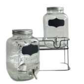 5升玻璃果汁罐带龙头铁架泡酒瓶 黑板漆厨房密封饮料桶自酿可乐罐