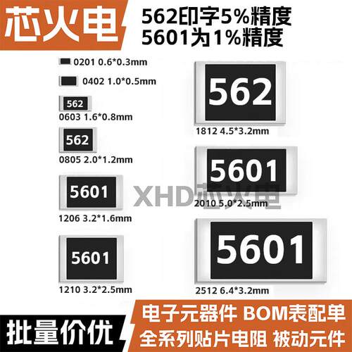 5.6KR 贴片电阻1%/5% 0603 0805 1206 丝印:562 5K6 5601 2512