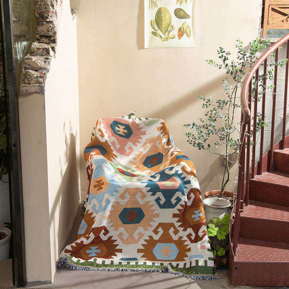 图腾波西米亚露营毯线毯沙发毯印第安毯子户外露营线毯camping