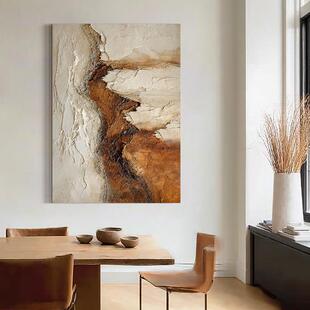 饰餐厅挂画 大芬村手绘油画客厅中古风抽象画玄关肌理装 岩迹