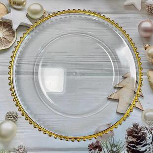 饰塑料盘charger plate 金珠婚庆酒店圆珠盘透明装 厂家直销烫金