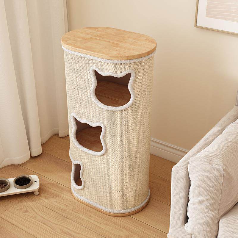 实木猫咪窝猫爬桶猫爬架一体四季通用上下两层不占地猫抓板剑麻桶