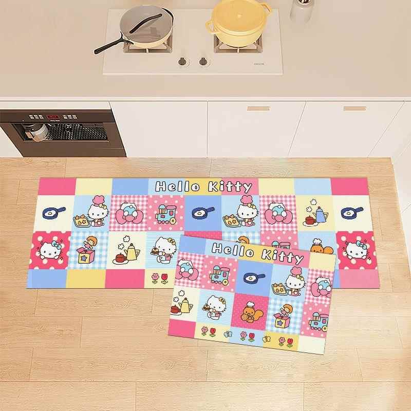 HelloKitty厨房长短硅藻泥可爱条形组合地垫防滑防水耐磨厨房专用