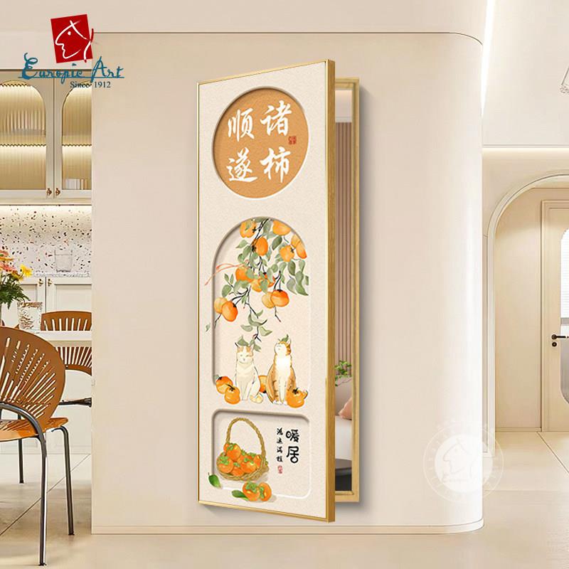 隐藏式全身镜装饰画 画隐形翻盖开 门全身镜子可关闭推拉入户玄关